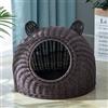 BURLOE Cuccia Per Gatti in Plastica Di Vimini Per Gatti Domestici, Cuccia Per Con Orecchio Di Gatto Carino Grotta Tessuta A Mano Semichiusa Per Gatti in Rattan,Marrone,25cm