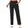 Crewhpo Pantaloni Tuta Donna Comodi Pantaloni Sportivi Vita Alta Pantaloni Larghi con Tasche Pantaloni Yoga Leggeri Pantaloni Jogging Nero L