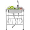 HuKaiL Lavello autoportante in acciaio inox, con rubinetto a 360°, caldo e freddo, con rubinetto, professionale con portata di 60 kg, per cucina, lavanderia, garage, 60 x 45 x 75 cm