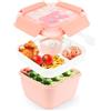 Farerkass Porta Pranzo, 1100ml Lunch Box, Bento Box con 3 Comparti, contenitore pranzo per Bambini Adulti, Portapranzo con Posate per scuola, picnic, ufficio (Rosa)