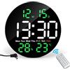 Lafocuse Orologio da Parete Digitale 25CM LED Grande Display, Numeri Facile da Leggere con Telecomando, Temperatura, Calendario, 2 Allarme, Luminosità Regolabile per Casa Cucina Soggiorno, Verde