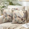 Chicamy Fodere Cuscini in Lino 40x40 Fodera per Cuscino Foglia Fiore Modello Copricuscini per Divano Moderno Durevole Federe per Cuscini Cortile Giardino Poltrona Dondolo Soggiorno Balcone Set di 2