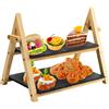 HEFTMAN Alzata per Dolci a 2 Livelli in Ardesia - Pieghevole, Rustico Alzate per Buffet per tè Pomeridiano, Dessert, Torte, Formaggio, Tapas, Carni - Nera/Di Legno Tagliere Aperitivo (32 cm x 41 cm)