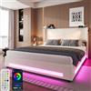 HOXINBLY Letto Matrimoniale con Contenitore 160x200 cm con 2 luci di Lettura e USB,Letto Una Piazza e Mezza con Testiera,Letto Contenitore con Rete a doghe,Struttura Letto Matrimoniale Beige