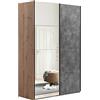 Composad | Armadio della Linea SYSTEMA, Armadio a 2 Ante Scorrevoli con Ante a Specchio, Camera da letto, (LxAxP) 150x223x67 cm, Colore Rovere Oak Mielato e Grigio Tadao, Made in Italy