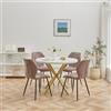 DEYARNA HOME Tavolo da Pranzo Moderno di Metà Secolo con 4 Sedie in Tessuto di Lino - Design Elegante con Gambe in Metallo Massiccio, Ideale per la Cucina e la Sala da Pranzo (Bianco/Oro+Marrone)