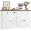 HOCSOK 140 cm Credenza Cucina, Madia Soggiorno Moderna con Ripiani Regolabili, Buffet Mobile con 2 Cassetti 4 Ante, per Soggiorno, Cucina, Ingresso, Multiuso, Bianco