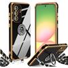 IBETEK Cover per Samsung Galaxy A26 con Cordino, con Supporto ad Anello Cuore, Custodia Sottile Morbido Silicone TPU Antiurto Dorata Placcatura Protettiva Case Regolabile Collana Tracolla, Nero