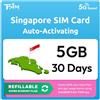 TSIM SIM Singapore | Piano Super Economy Ricaricabile 5GB! Attivazione automatica, validità 30 giorni | Velocità 5G + Hotspot | Solo Dati Nessun Numero di Telefono