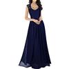 Anikigu Elegante Donna Vestito Lunghi Vintage Senza Maniche Lungo Abito da Sera Collo a V Estivi Abiti da Cocktail Partito, Blu