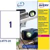AVERY Poliestere adesivo L4775 bianco 20fg A4 210x297mm (1et/fg) laser Avery