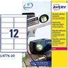 AVERY Poliestere adesivo L4776 bianco 20fg A4 99,1x42,3mm (12et/fg) laser Avery
