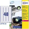 AVERY Poliestere adesivo L4778 bianco 20fg A4 45,7x21,2mm (48et/fg) laser Avery