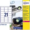 AVERY Poliestere adesivo L7060 bianco 20fg A4 63,5x38,1mm (21et/fg) laser Avery