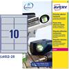 AVERY Poliestere adesivo L6012 argento 20fg A4 96x50,8mm (10et/fg) laser Avery