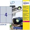 AVERY Poliestere adesivo L6134 argento 20fg A4 105x148mm (4et/fg) laser Avery