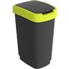 ROTHO Pattumiera 25LT in PPL Nero/Verde Lime con coperchio basculante Rotho