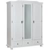 Armadio 3 ante + 3 cassetti in pino massello bianco, 150x56x200 cm