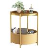 Huhote Tavolino rotondo con cestino in tessuto, piccolo comodino, comodino per soggiorno, camera da letto, bagno, balcone, stile moderno (oro)