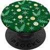 Christmas Holiday Designs Modello natalizio verde con fiocchi di neve, ornamenti, agrifoglio PopSockets PopGrip Adesivo