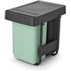 Brabantia Sort&Go Pattumiera estraibile | 2 x 15L sotto il lavello all'interno dell'anta per la cucina | Doppia unità di riciclo dei rifiuti con binari lisci, secchi interni rimovibili | Grey & Green