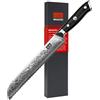 SHAN ZU Coltello per il Pane Damasco, 20cm Coltello per il Pane Seghettato 67 Strati in Acciaio Inossidabile Carbonio, Coltello da Cucina Affilato con Manico in Pakkwood per Pane, Affettare Torte