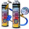 Cool5 Refrigerante di Ricambio r134a per condizionatori Auto, 2 lattine 5 in 1, 290 g + Tubo di Pressione con manometro