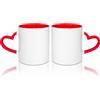 MR.R Tazze da caffè vuote sublimazione da 311,8 g, tazza bianca con tazza di colore rosso interno e manico a cuore, set di 2