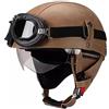 SHAPLE Retrò Moto Caschi Apribili ECE DOT Omologato, Pelle Motociclo Caschi Jet, Vintage Moto Casco Mezzo Con Occhialoni, Caschi Aperto Per Scooter Chopper Cruiser ( Color : C , Size : L=59-60cm )