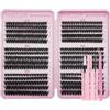SIISTAS Kit di ciglia singole a ciuffetti, 80D, 100D,120D, curvatura a D, extension per ciglia fai da te, 8-16 mm, kit con colla e sigillante (80,100, 120D)