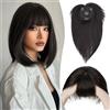 S-noilite Frangia Clip Capelli Veri Frangetta Extension, 26g 100% Capelli Veri Natural Bangs Extension, Hair Air Bang Hair Clip Frontale Frangia, Posticci per Capello Donna, 15CM Nero Naturale #1B