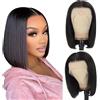 AOWVUTS Parrucca Donna Corta Bob Parrucca Dritto Pizzo Frontale Capelli Sintetiche Naturale Wear and Go Glueless Wigs 5x5 Lace Front Wig Parrucche Pre Plucked Pre Cut 180% Densità 8 Pollici (Breve)