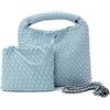 NOVELTY Borsa Donna Piccola Intrecciata Azzurra con Manico e Tracolla a Catena, Bustina con Cerniera e Laccetto da Polso Inclusa - Elegante e Versatile