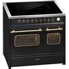 GURARI Fornello a induzione E 913 DF RU BL, in stile retrò elettrico, 90 cm, Range Coocker con induzione FLEX, 2 fornelli