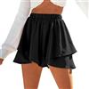 Auriselle Pantaloncini da Donna Estate, Pantaloncini Corti Vita Elasticizzata con Elastico Orlo Arricciato Salopette Estivi, Spiaggia alla Moda Ragazze Leggeri Comodi Casual Eleganti, Nero, S