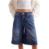 Cusghjbsg Pantaloncini larghi da donna in denim lunghi al ginocchio estivi casual con motivo a cuore a vita alta bermuda larghi a gamba larga con tasche, Blu F., S