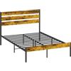 HOMCOM Struttura letto matrimoniale 140 x 200 cm - altezza 17 cm con contenitore, rete a doghe e testata imbottita - legno e tessuto, nero
