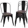 LIFEZEAL Set di 4 Sedie da Pranzo, Sedia Impilabile, Sgabello da Bar, Schienale Alto, Ergonomico, Sedile in Legno di Olmo, Telaio in Metallo, Peso Max 120 kg, per Soggiorno, Cucina, Balcone (nero 1)