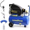 Goodyear Compressore d'aria 24 l, 2HP, 8 bar, 188 l/min, kit con accessori, pistola a soffiaggio e gonfiatore con manometro, tubo 5 m, portatile, ideale per pittura, fai da te e officina