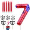 BONHHC Candeline Compleanno Numeri 7, Candeline Ragno 7 Anno 3D, Candele Compleanno Numeri Rosso con 6 Candele Sottili Caketopper, Candele Torta Numero per Feste di Tema e Compleanni