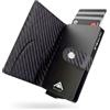 Stealth Wallet RFID Portacarte - Minimalista Porta Carte Di Credito Uomo con Scatola Regalo - Metallo Leggero Portafoglio Portacarte Uomo (Alluminio Argento, Pelle Nera Carbonio, Clip per Soldi)
