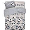 PENSIERI DELICATI Parure Copripiumino Matrimoniale 100% Cotone, Completo di Sacco 250x200cm e 2 Federe 52x82cm, Made in Italy, Copripiumino Lavabile In Lavatrice A 40°, Fantasia Calcio Grigio