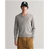 Gant per uomo. [87212] Maglione grigio con scollo a V, Casual, Lana