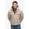 Superdry per uomo. [M5011898A] Giacca imbottita con cappuccio in tweed sportivo beige, Casual, Polister riciclato, Sostenibile