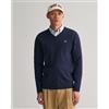Gant per uomo. [87212] Maglia scollo a V in finissima lana di pecora blu navy, Casual