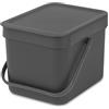 Brabantia Compostiera da cucina Sort & Go Grey (6L) con coperchio e maniglia (supporto a parete incluso)
