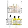 DELLAN Organizer da doccia da appendere, scaffale da doccia a 2 livelli con ganci sopra la porta, portaoggetti per doccia e cestino da bagno
