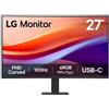 LG 27U421A Monitor 27 Full HD Curvo, HDR 10, 100Hz, USB-C (15W), HDMI, Uscita Cuffie, 1920x1080, sRGB 99%, Schermo Antiriflesso, Reader Mode, Flicker Safe, Nero