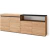 Skraut Home | Credenza, Mobile, Cucina | Madia, mobile ingresso | 200x75x35cm | 4 Porte | grande stoccaggio | Stile moderno | Rovere e nero