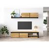 Skraut Home - Set da soggiorno IDEM Naturale - Set di mobili - Pensile - Porta TV - Sala da pranzo, Set da soggiorno in rovere nordico/nero - Contenitore moderno 200 x 180 x 40 cm